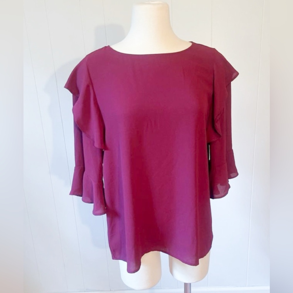 Women’s Medium LOFT‎ Plum Ruffle Sleeve Blouse
